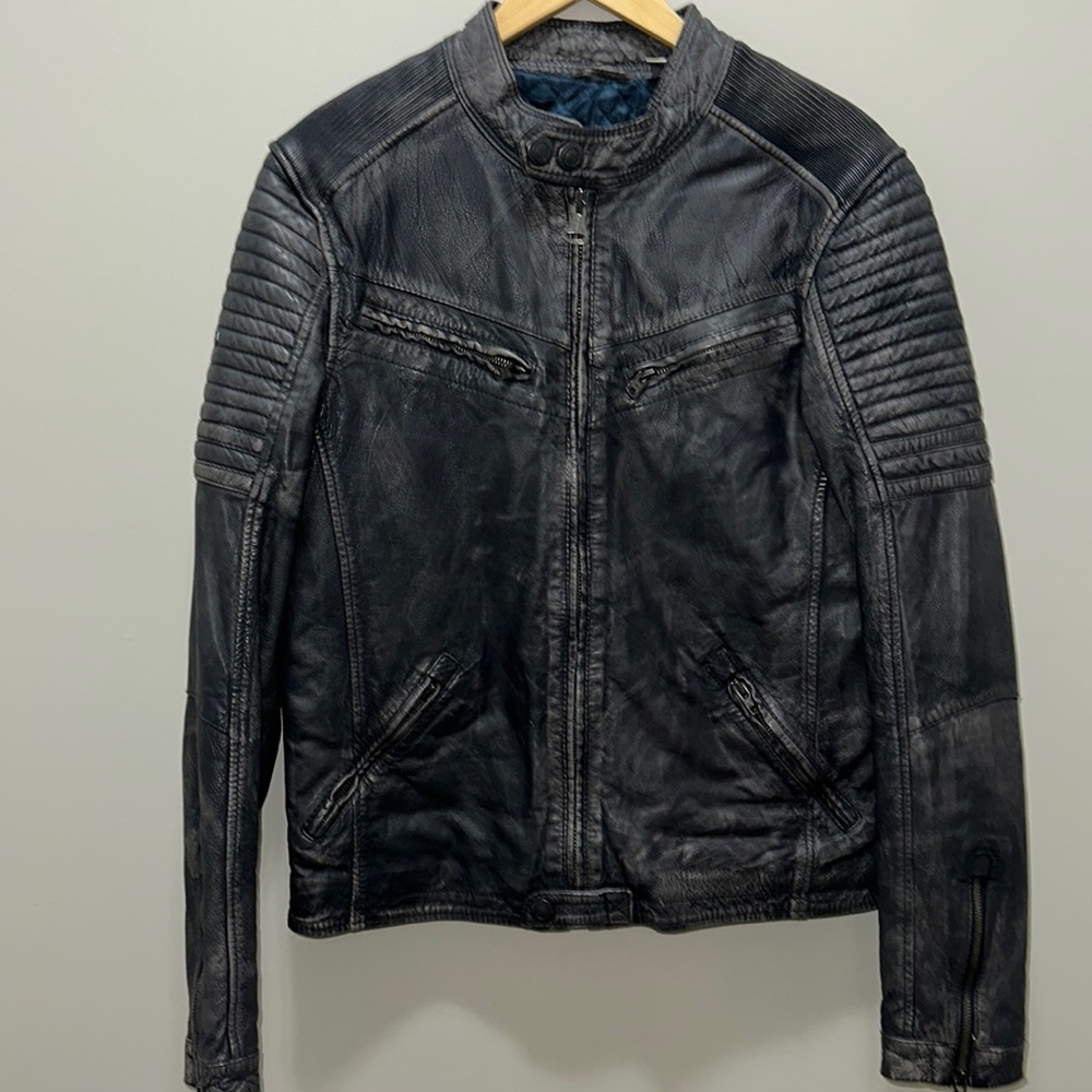 Superdry Endurance Leather Indy Circuit Jkt, size (X)large, distressed blk/grey.